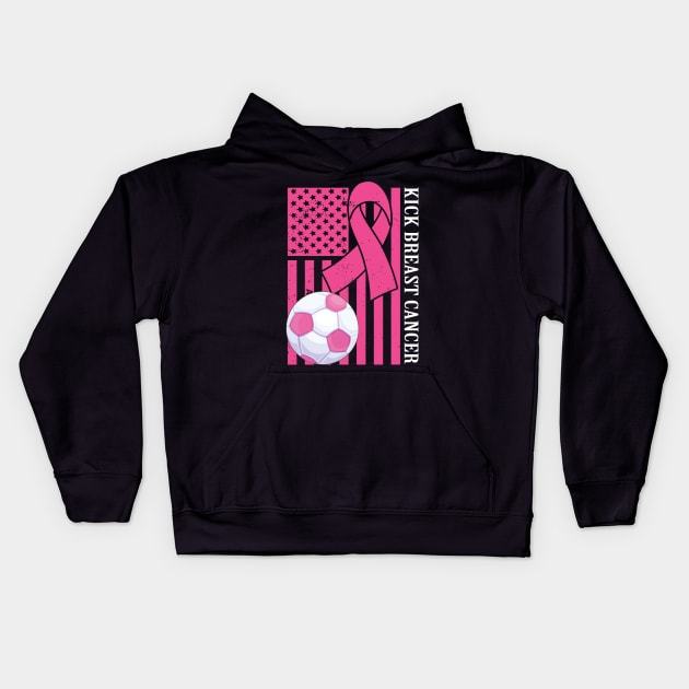 Kick Breast Cancer Awareness Soccer Pink Ribbon Kids Hoodie by DODG99